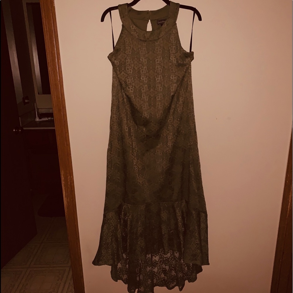 Green lace high low dress with lace